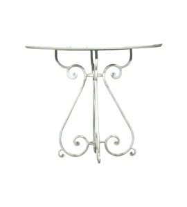 Beyaz Demir Ayaklı Ahşap Yuvarlak Ferforje Masa Kiralama 75×90