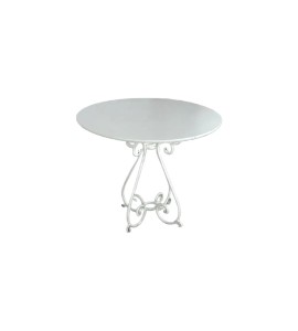 Beyaz Demir Ayaklı Ahşap Yuvarlak Ferforje Masa Kiralama 75×90