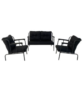 Ahşap Kol Detaylı Profil Ayaklı Siyah Koltuk Takımı Seti Kiralama