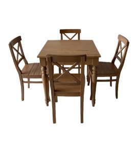 Ahşap Çapraz Izgaralı Sandalyeli Masa Sandalye Takımı 4 Kişilik Kiralama