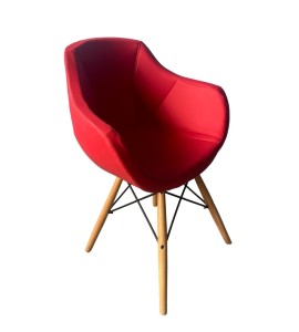 Çapraz Ahşap Ayaklı Sandalye Kırmızı Deri - Misafir Koltuğu